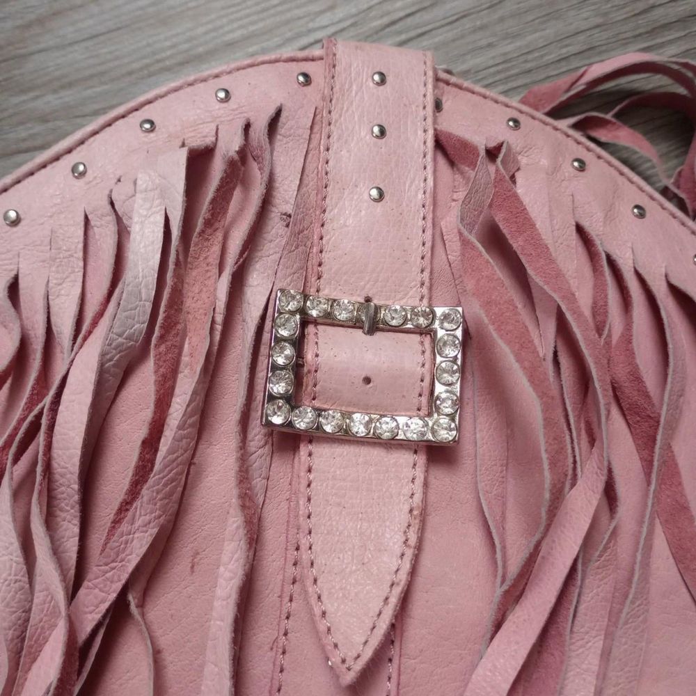 Y2K Pink Leather Fringe Rhinestone Cowgirl Boots - Picture 3 of 8